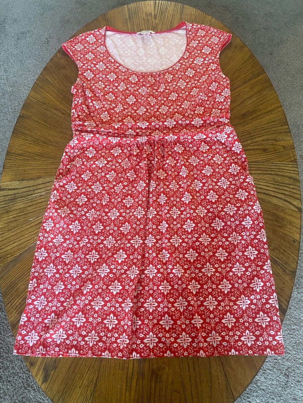 Boden Red and White Floral Scoop-Neck Midi Dress